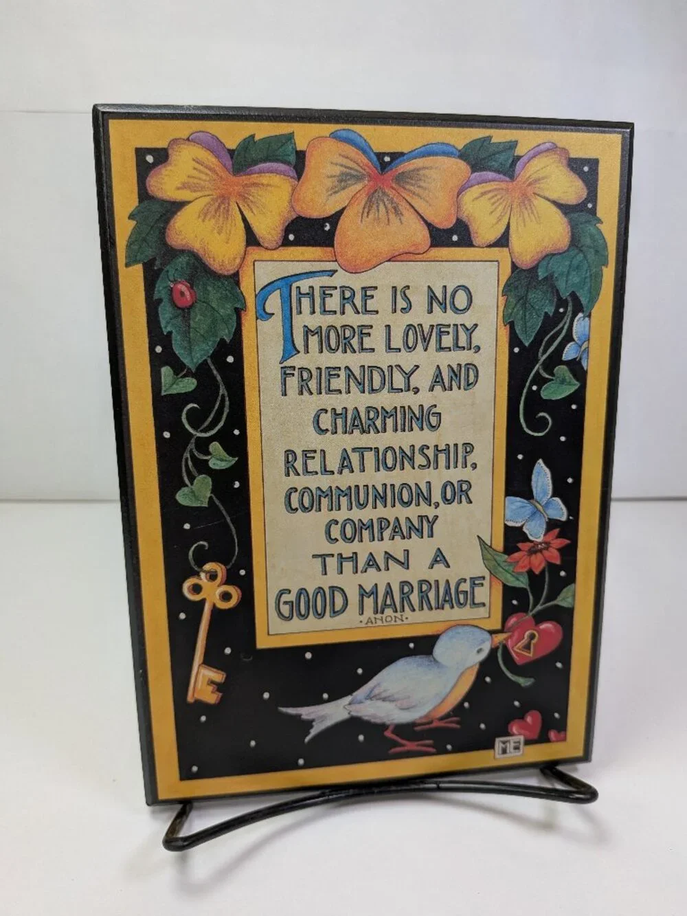 VTG Mary Engelbreit Colorplak Wood Wall Plaque A Good Marriage Quote w easel